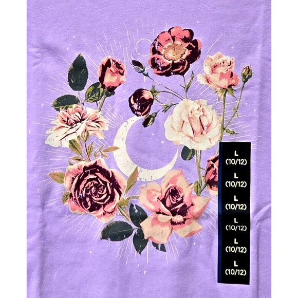 Art Class Girls' Night Garden Floral Print Oversized SS Purple Tee - Large 10/12 - Picture 2 of 6